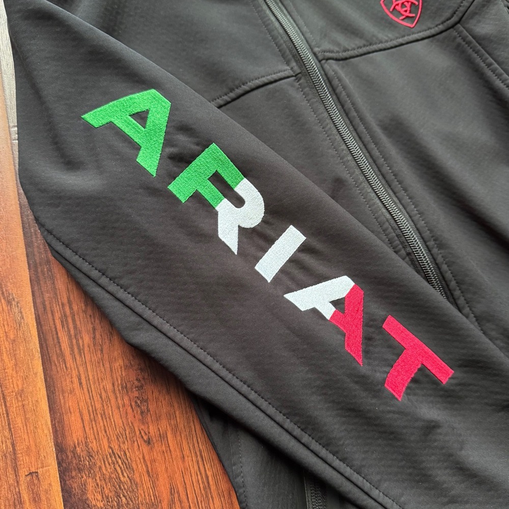 Ariat Womens Team Mexico Softshell Jacket Black Tri-Color Logo Western Coat Sz S - Picture 9 of 16